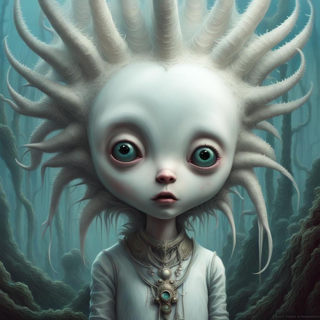 Surreal Pop Art Alien Child with Spiky Hair