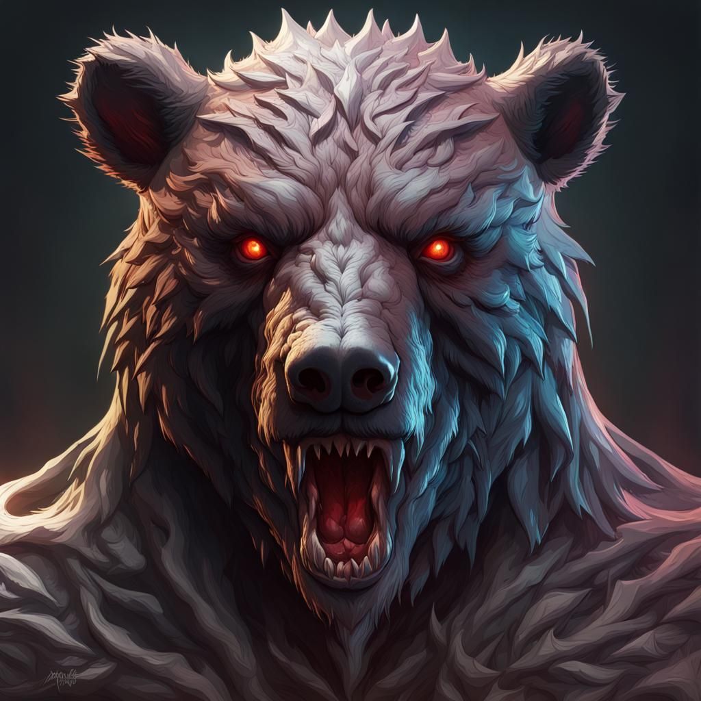 Eldritch Dire Bear Portrait in Hyperdetailed Style