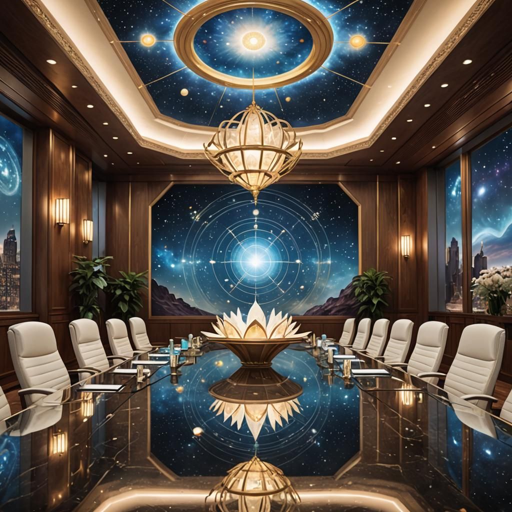 Ethereal Celestial Boardroom: A Spiritual Corporate Design