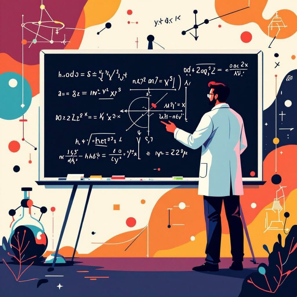 Physicist Surrounded by Vector Equations in Syd Mead Style