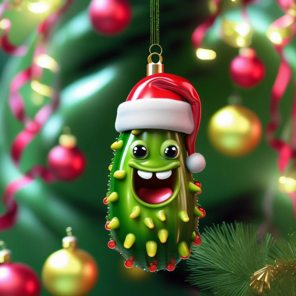 Adorable Christmas Pickle Ornament in Santa Hat