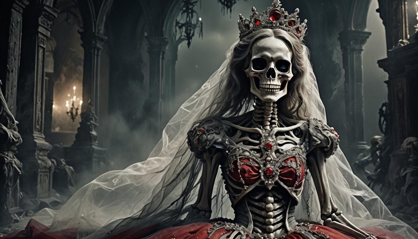 Gothic Surrealism: Skeleton's Diamond Tears in Chiaroscuro