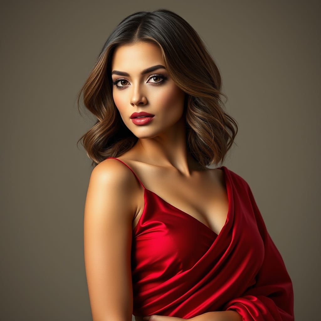 Elegant Woman in Deep Red Saree with Golden Lighting