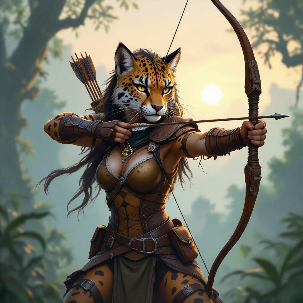Tabaxi Ranger with Jaguar Spots in Misty Forest