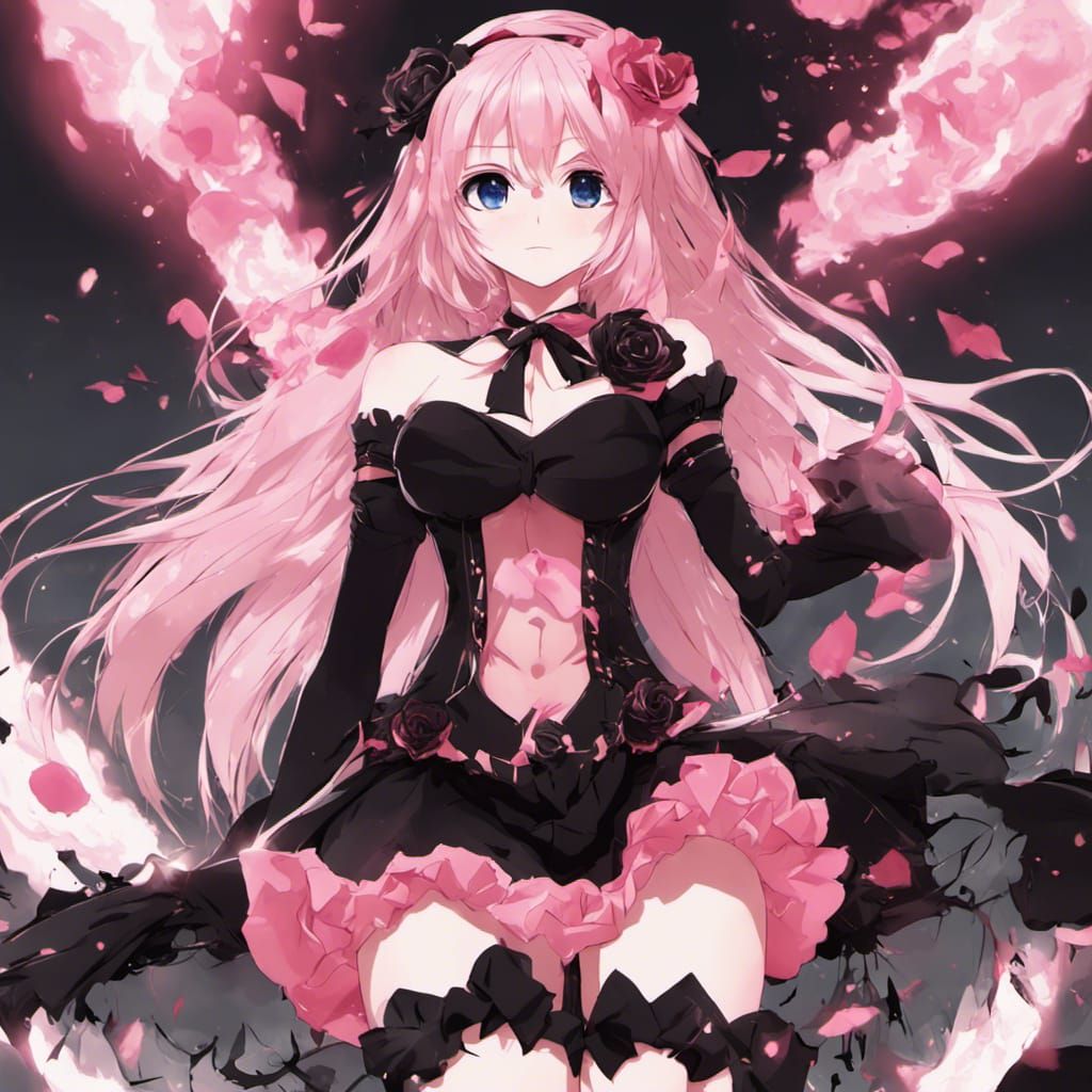 Cute Battle Dress with Embers and Roses in Anime Style