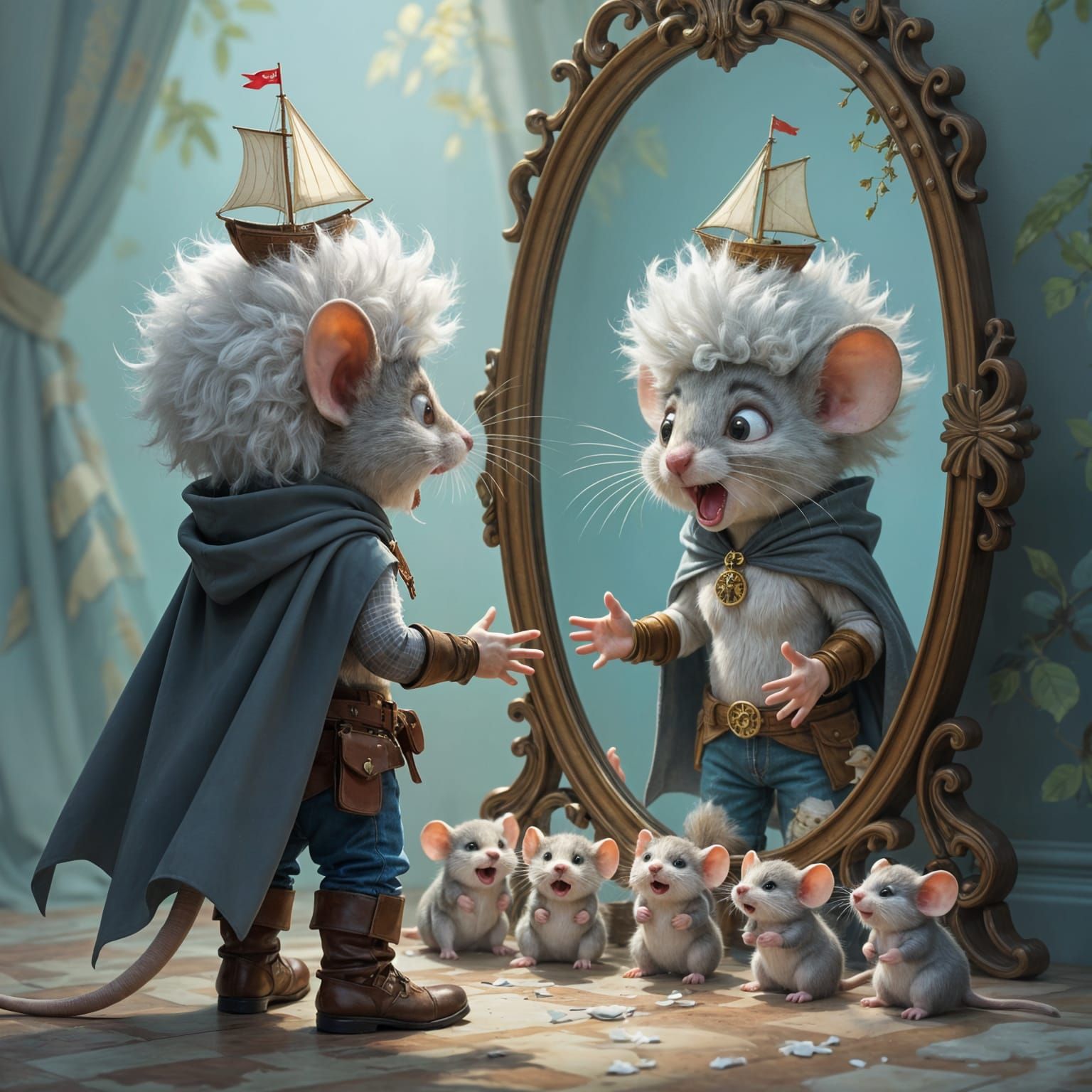 Anthropomorphic Mouse's Hair-Raising Predicament
