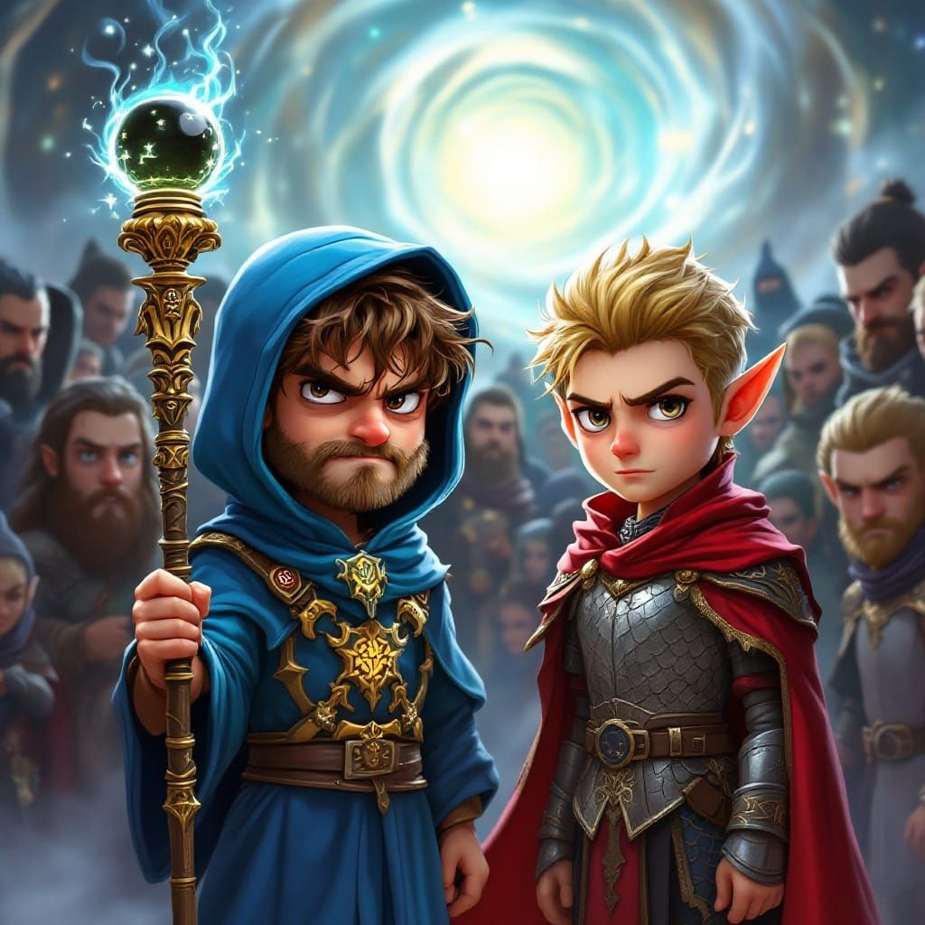 Medieval Wizard in Whimsical Fantasy Scene