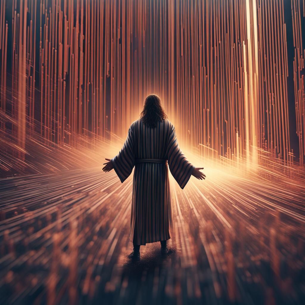 Jesus Christ Emerges Through Barcode: Detailed Matte Paintin...