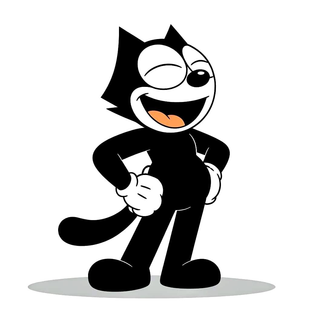 Felix the Cat in a Classic Black and White Ink Drawing