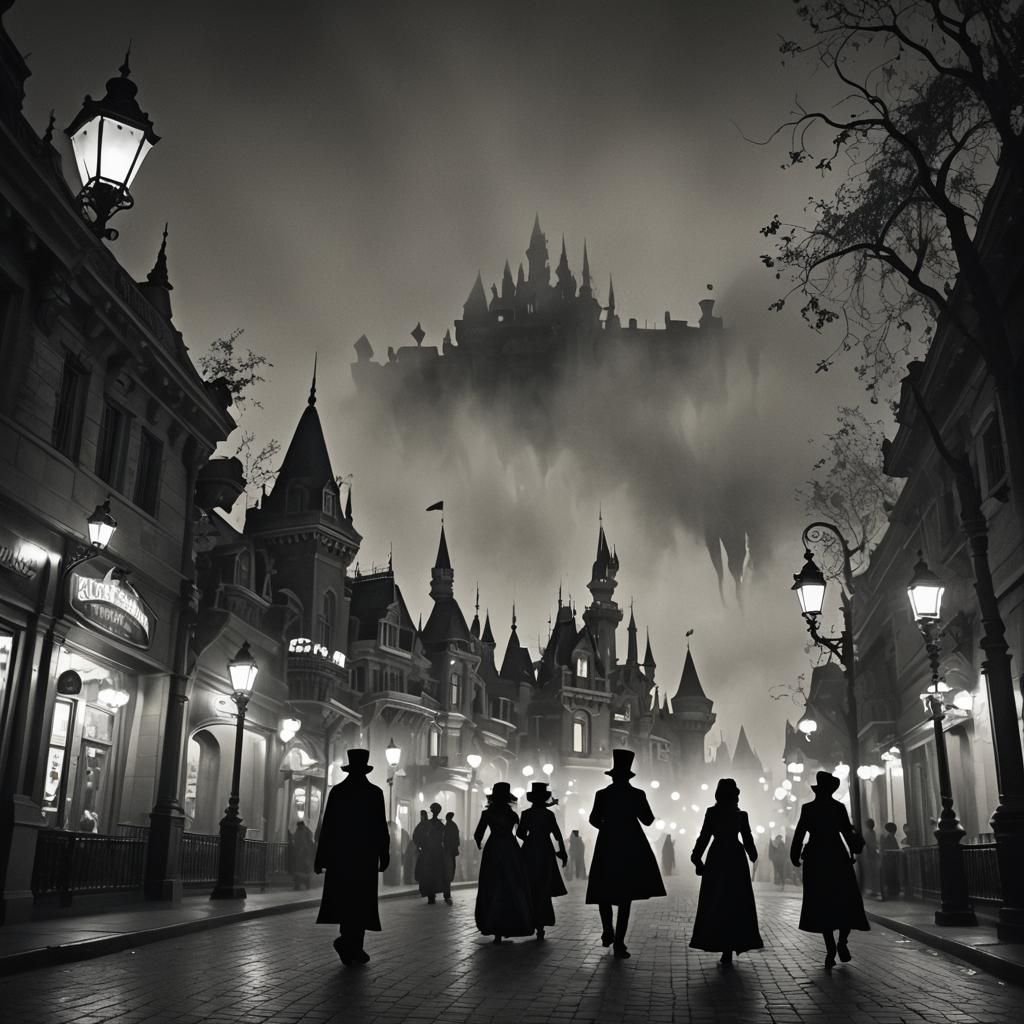 Ghostly Figures Lurking in Disneyland: A Dark Fantasy