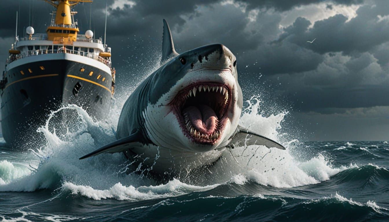 Great White Shark Attacks Cruise Ship: Hyperrealistic Photo