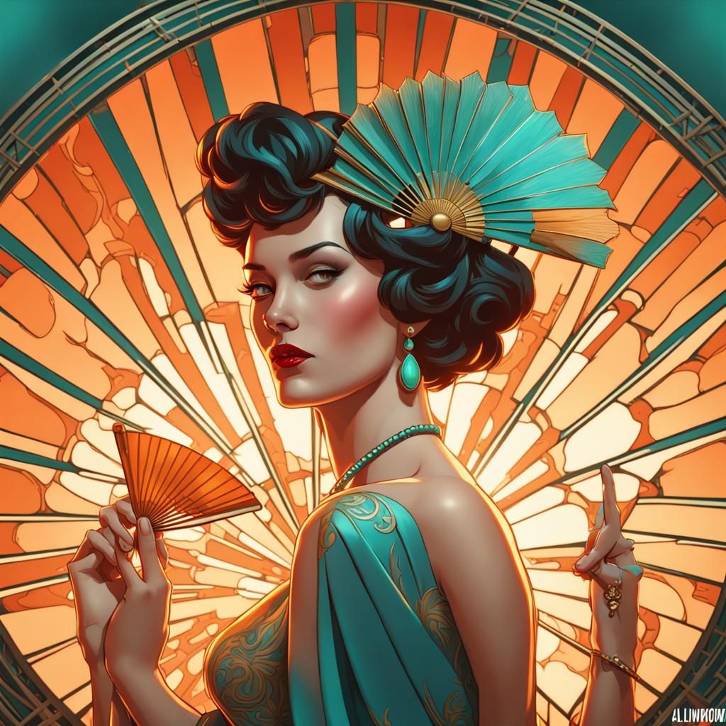 Art Deco Lady from Shanghai with Fan