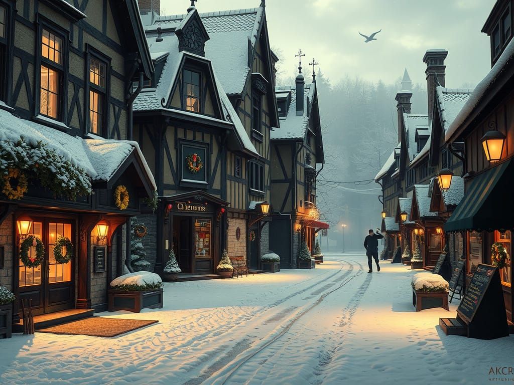 Epic Cyberpunk Village Street Scene with Cubist Architecture...