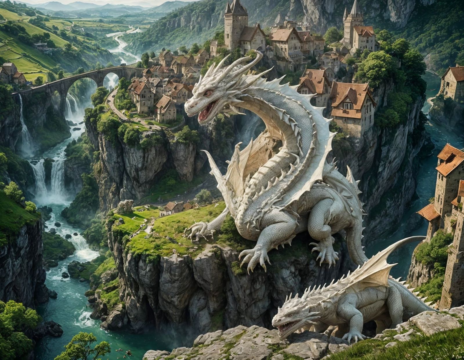 Dragon Overlooking Valley Village Landscape