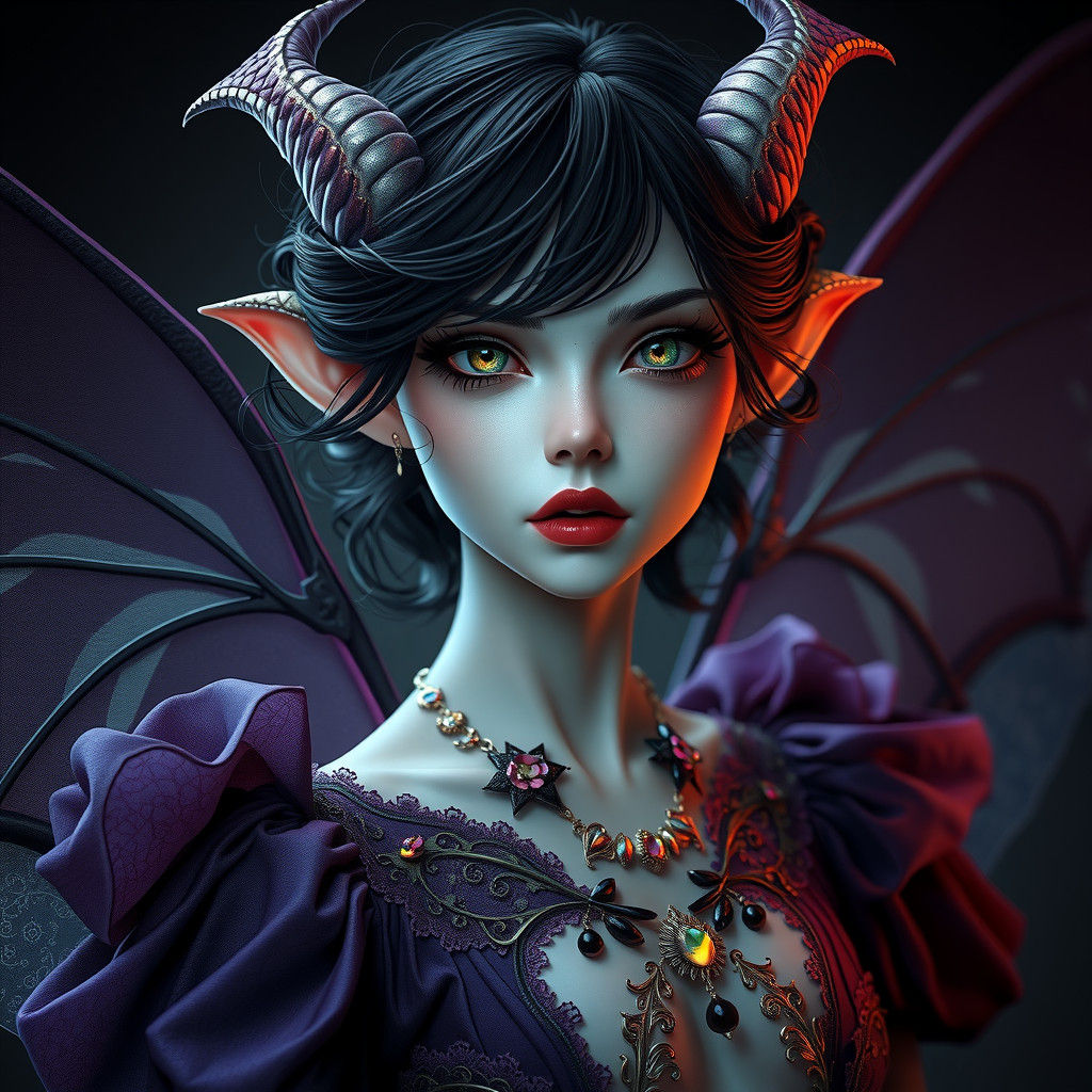 Gothic Demon Fairy Portrait in Art Nouveau Style