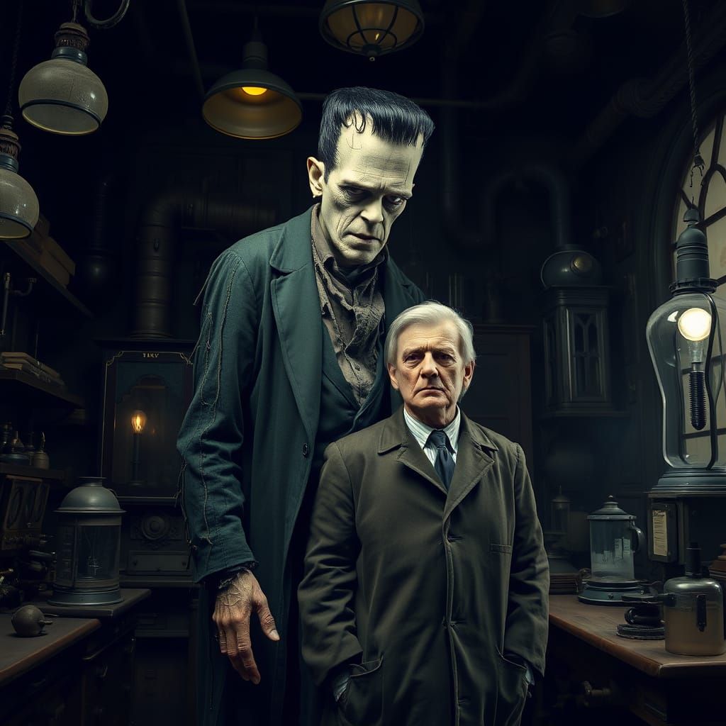 Frankenstein in Gothic Laboratory, Beksiński Style