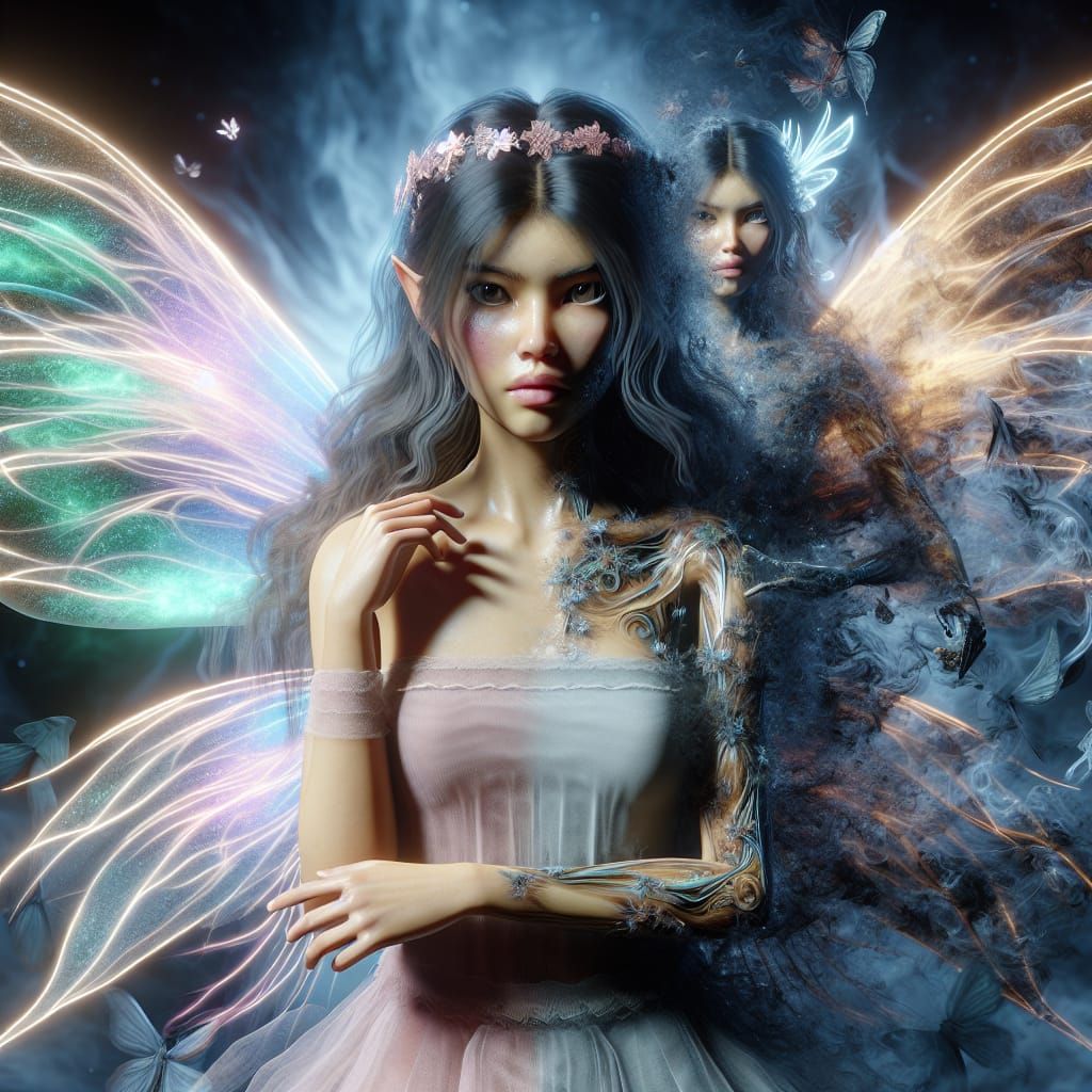 Light fairy being corrupted by a dark entity