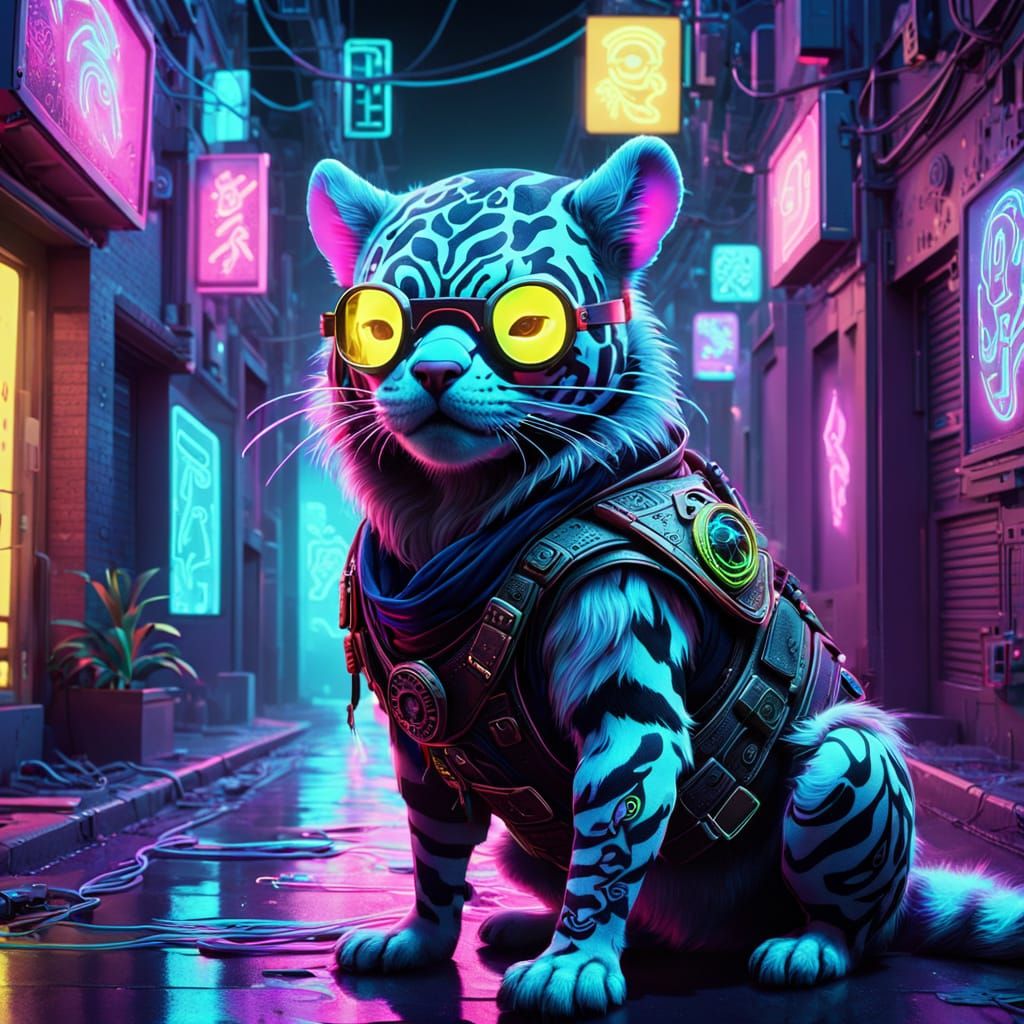Bioluminescent Pirate in Neon Alleyway: Vaporwave Art