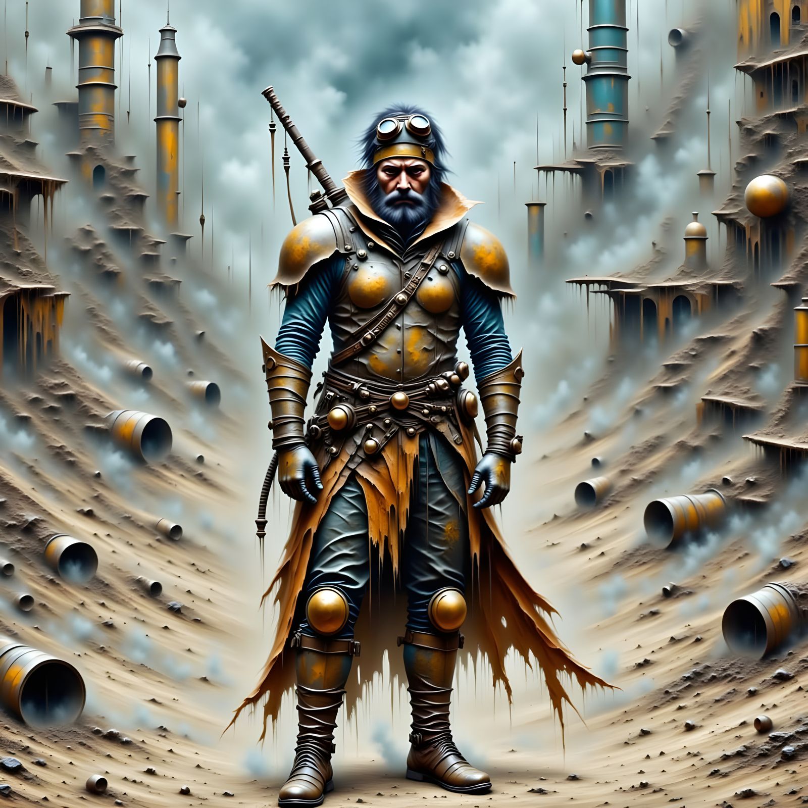 Steampunk Warrior in Post-Apocalyptic Wasteland