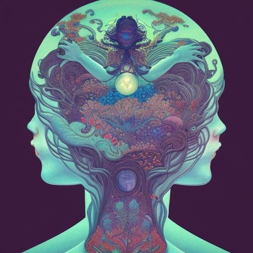 Woman in Surreal Sun and Moon Chair