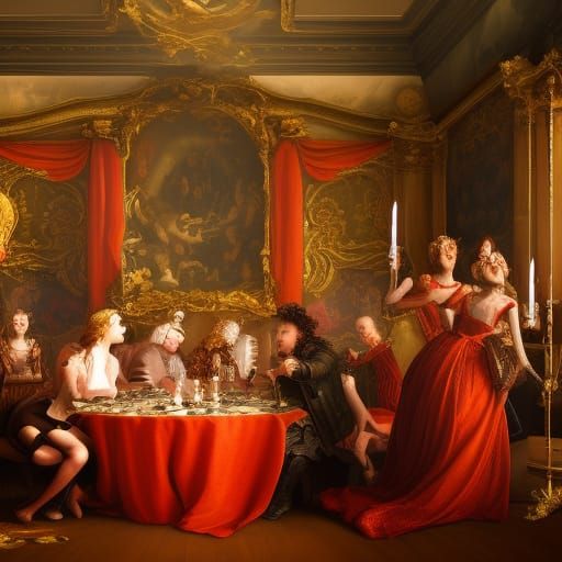 Baroque Birthday Party in Oil Painting Style