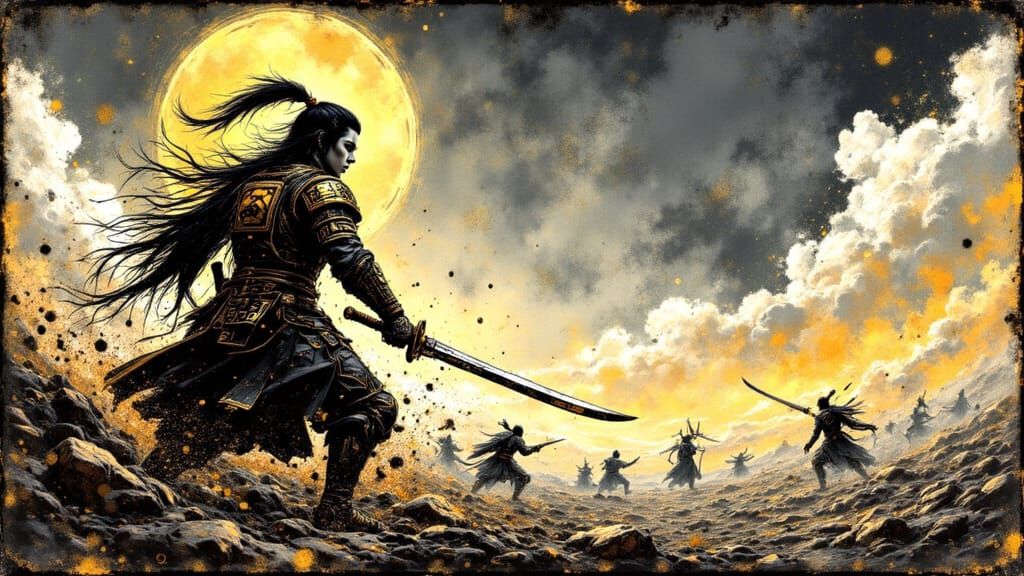 Warrior Menju Sōsuke in Fierce Combat Woodblock Print