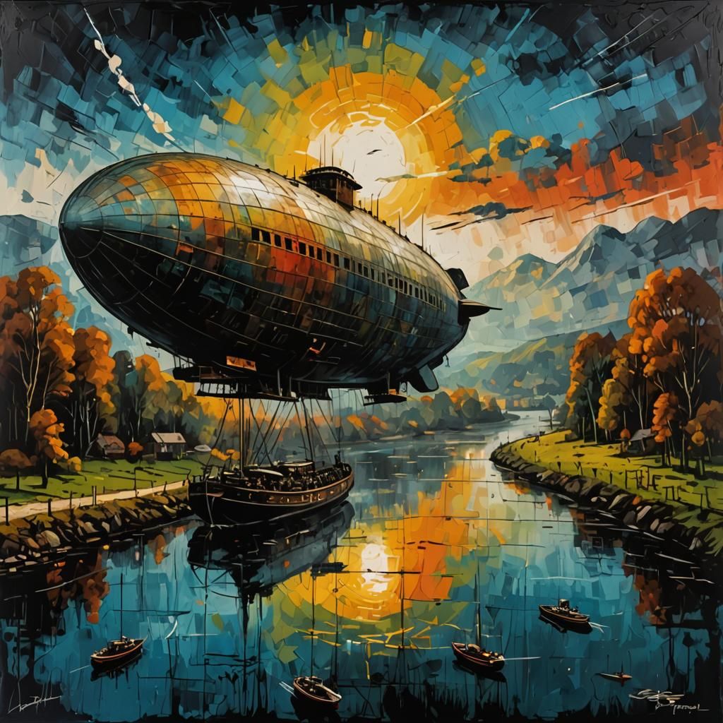 Monumental Zeppelin as Distressed Painting