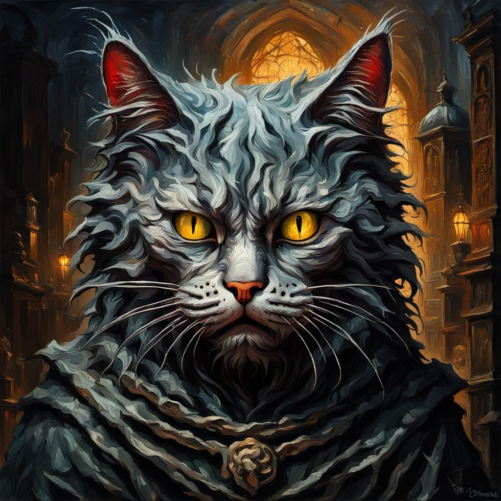 Grotesque Gothic Cat: A Decaying Impressionist Horror