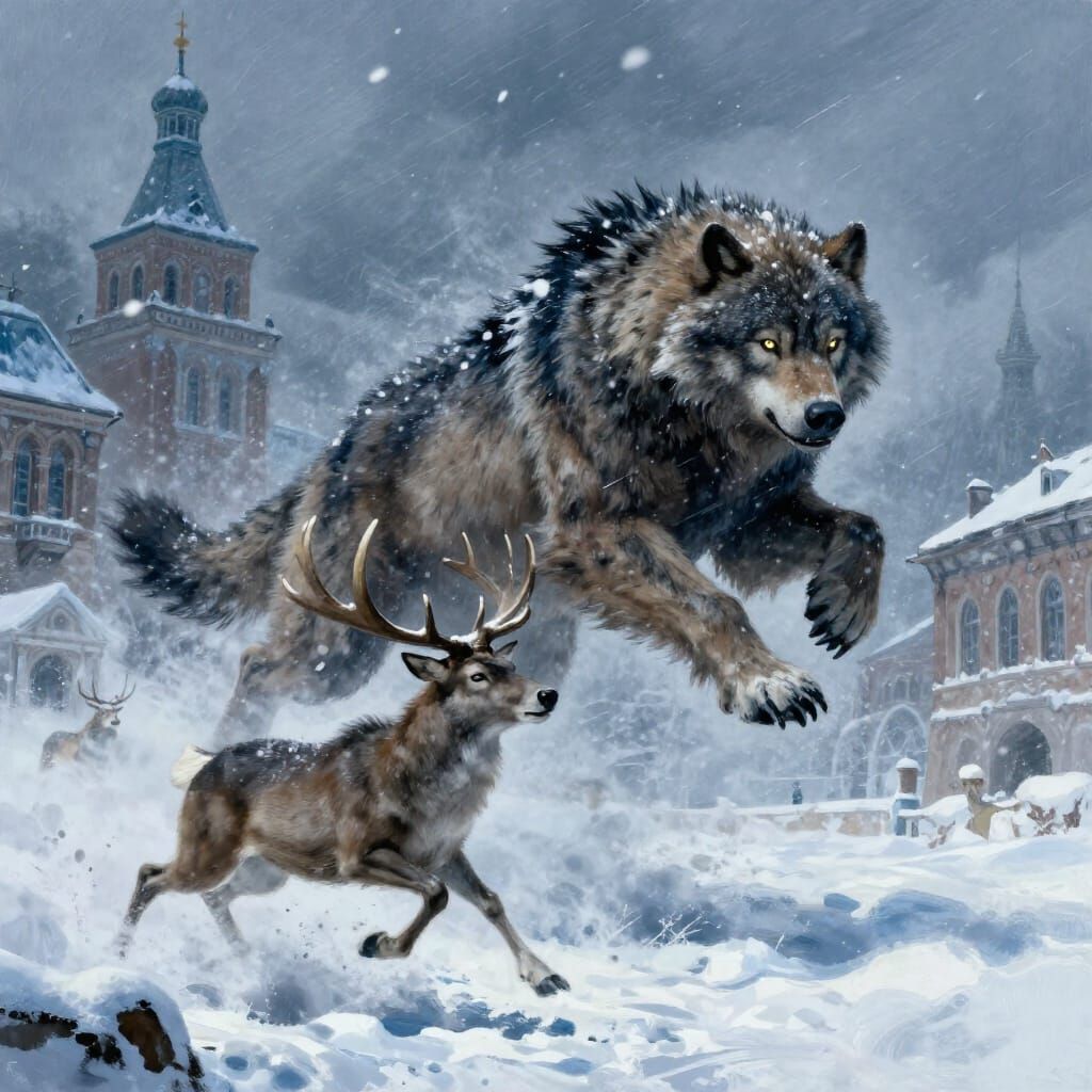 Mythical Wolf-Bear Confrontation in Tartarian City