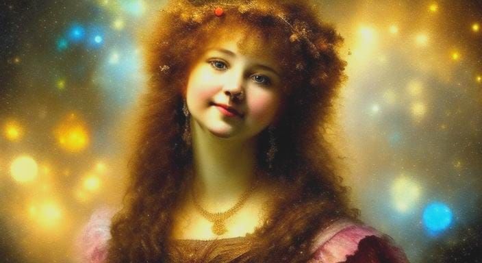 Portrait of Woman with Neon and Cosmic Lights