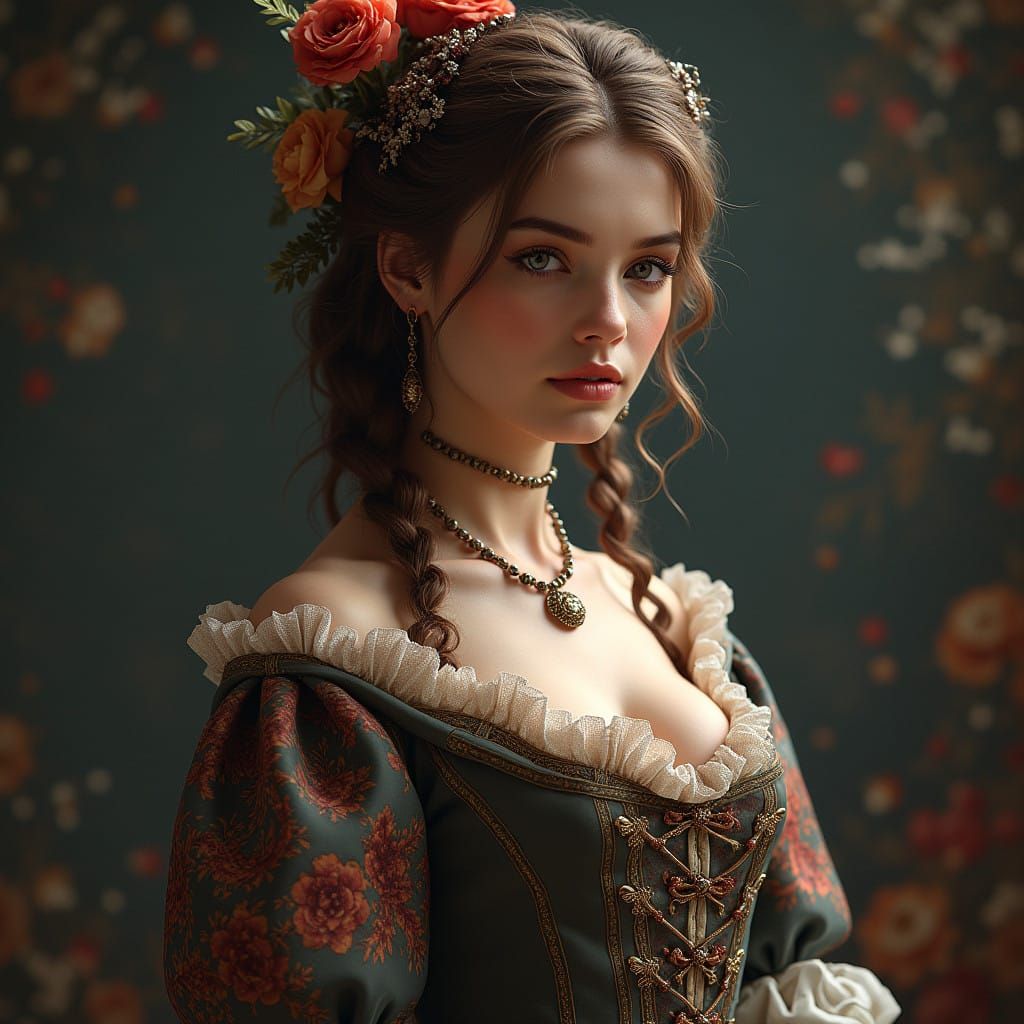 Elegant 18th Century Lady in Enchanting Fantasy Setting