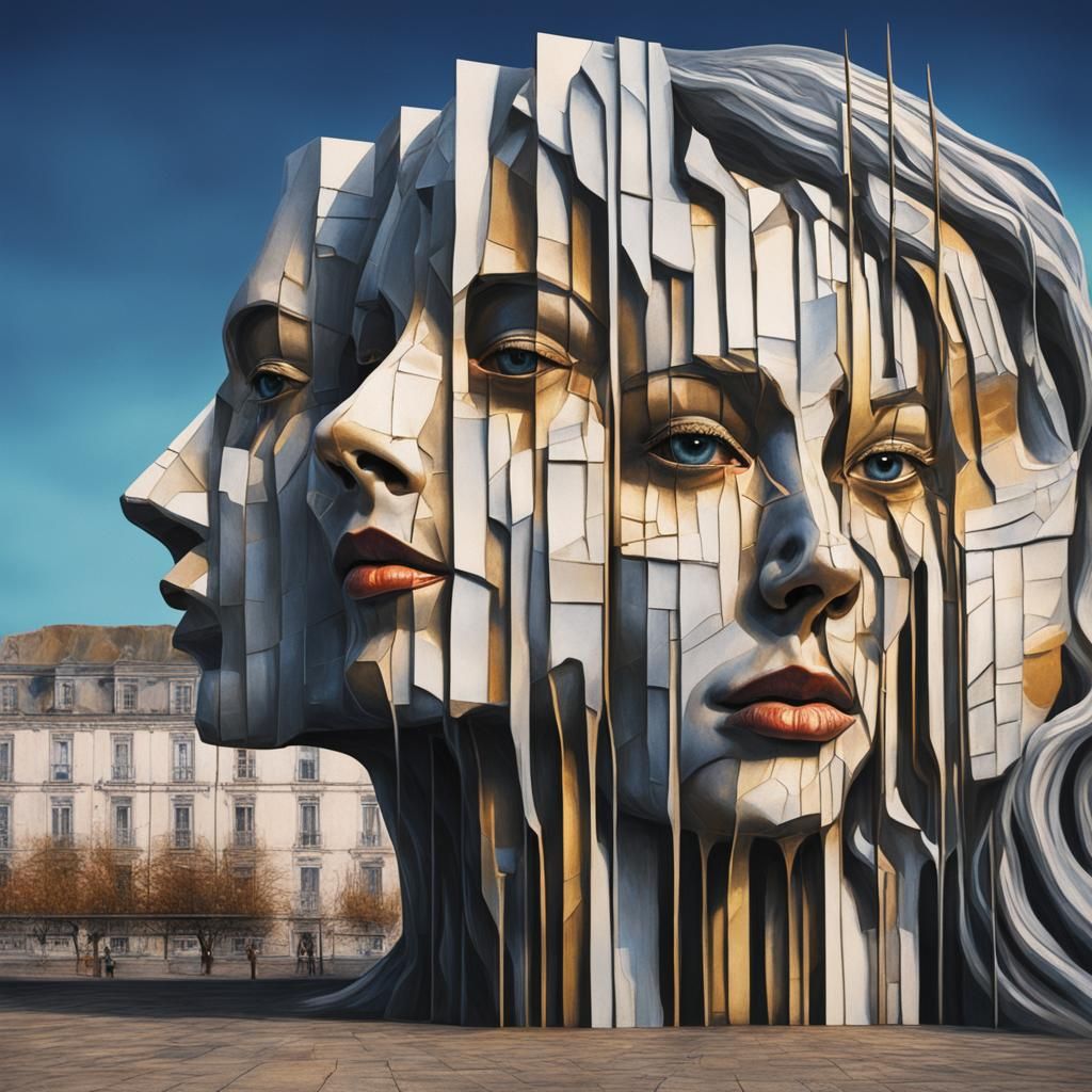 Surreal Portrait of Woman with Multifaceted Expressions