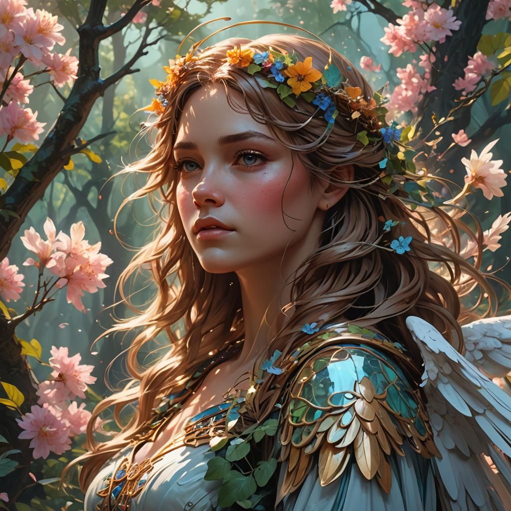 Angel in Love with Nature: Hyperdetailed Portrait