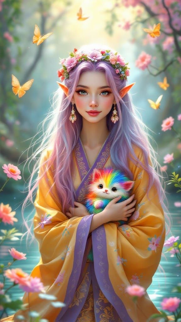 Enchanted Elf Maiden in Forest Scene