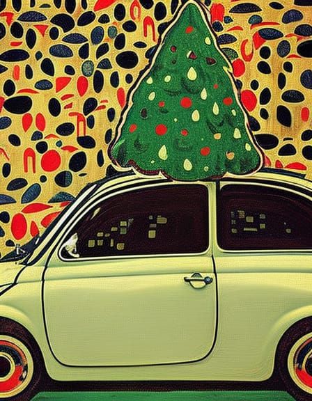 Fiat 500 with Christmas Tree, Bauhaus Poster