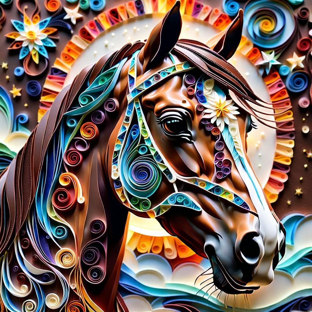 Majestic Horse in Cosmic Mosaic Quilling Art