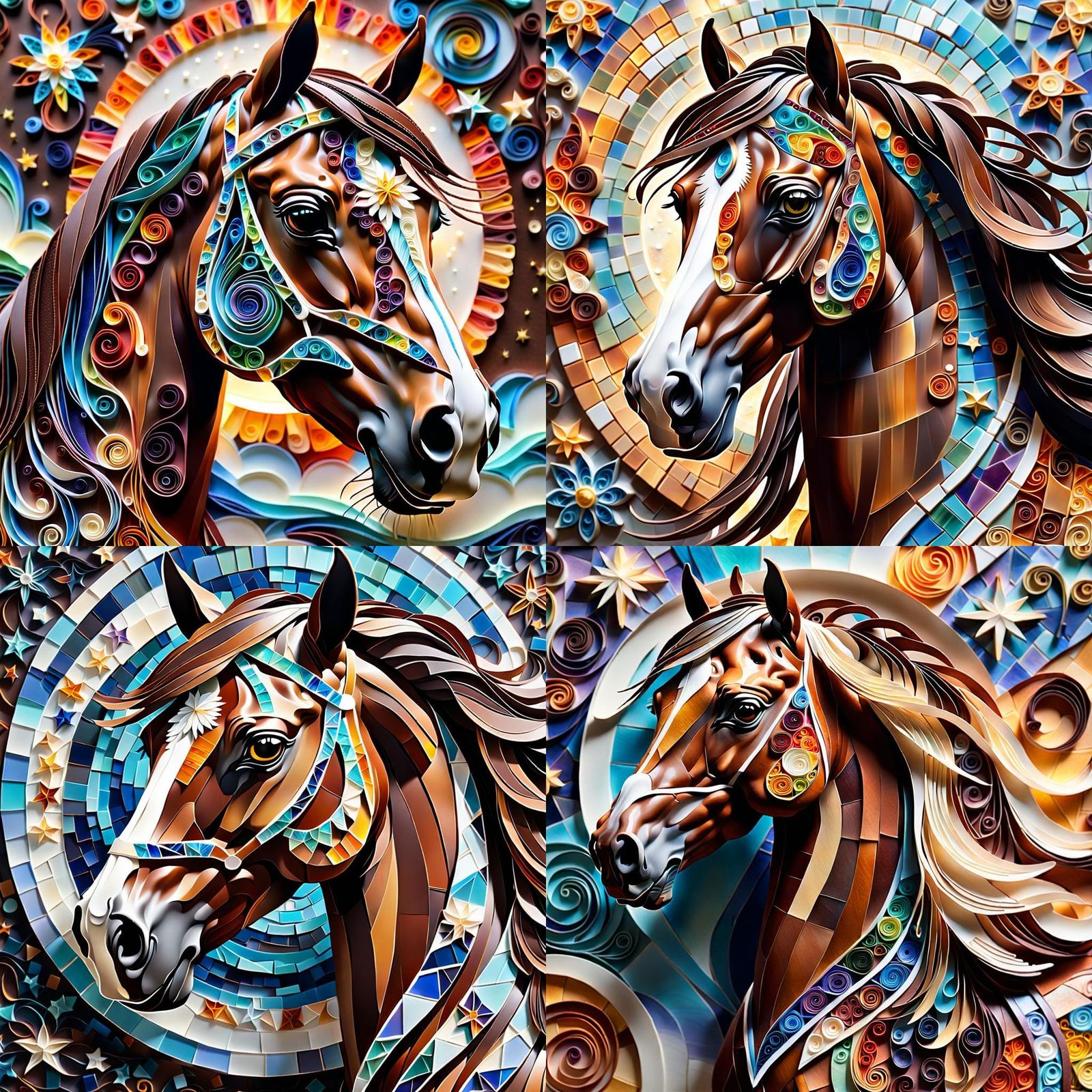 Cosmic Mosaic Horse in Quilling Style