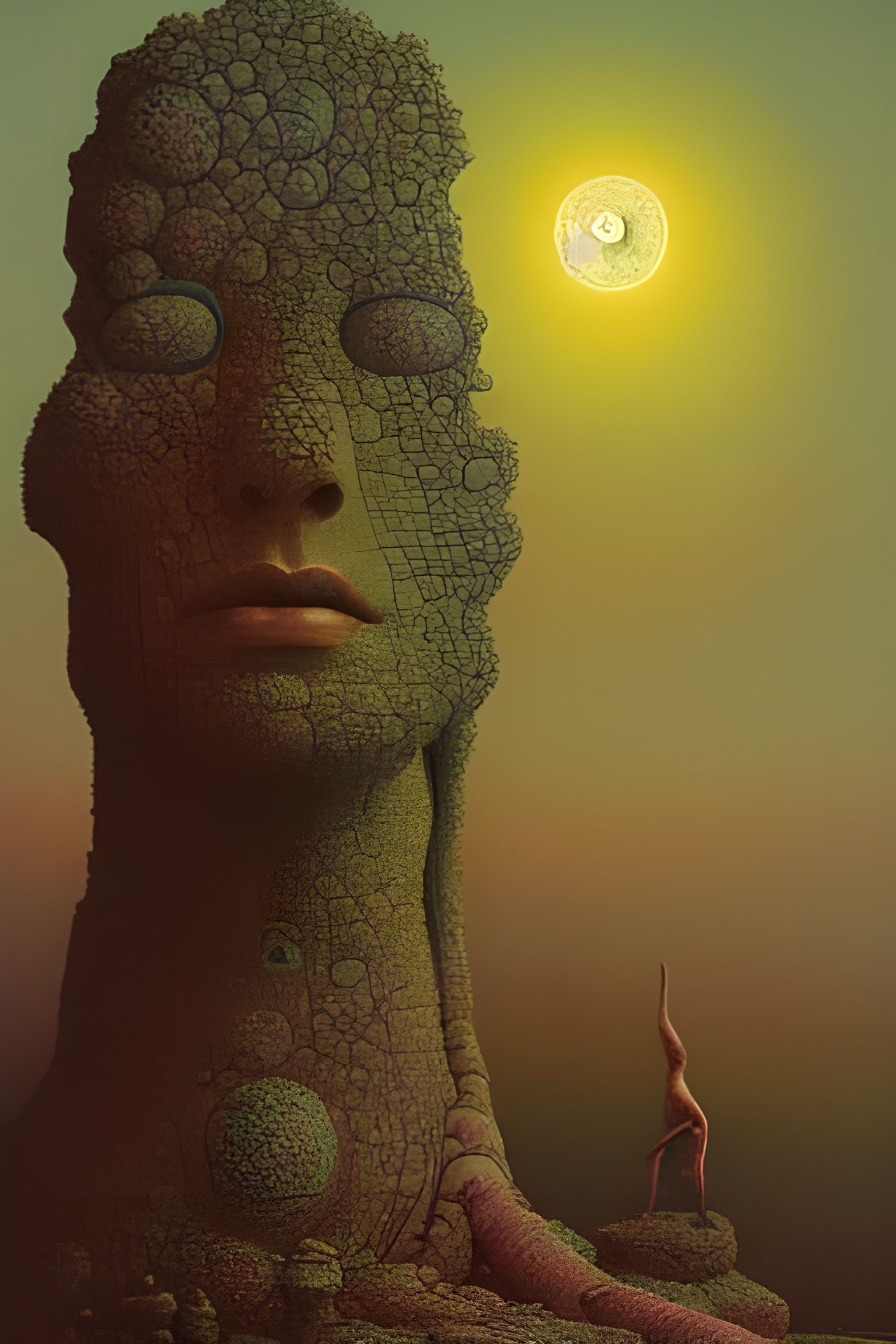Monumental Stone Head in Surreal Biomechanical Dreamscape