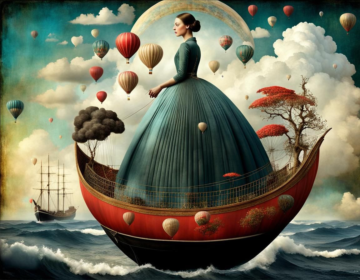 Surreal Woman in Dreamscape: Digital Illustration