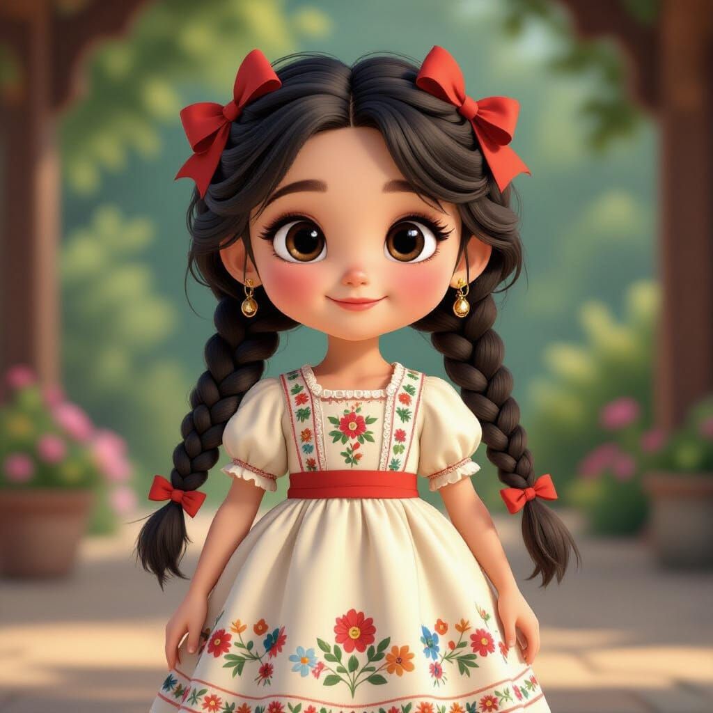 Cute Ukrainian Girl Character in Detailed 3D Cartoon Style