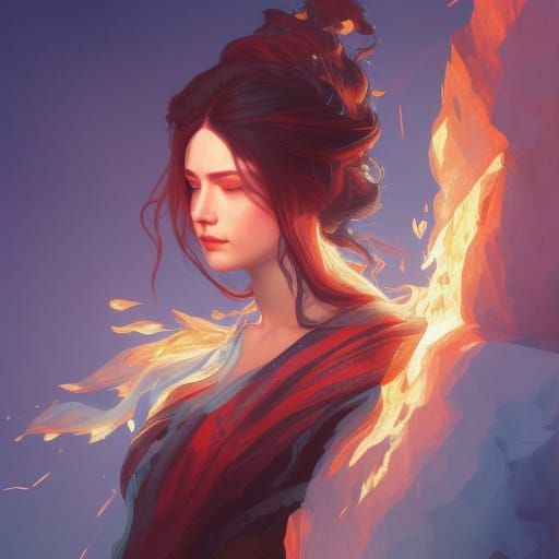 Fire and Ice Woman: Hyperdetailed Portrait