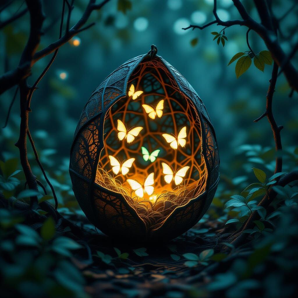 Cocoon Opens Revealing Glowing Butterflies in Filigree Style