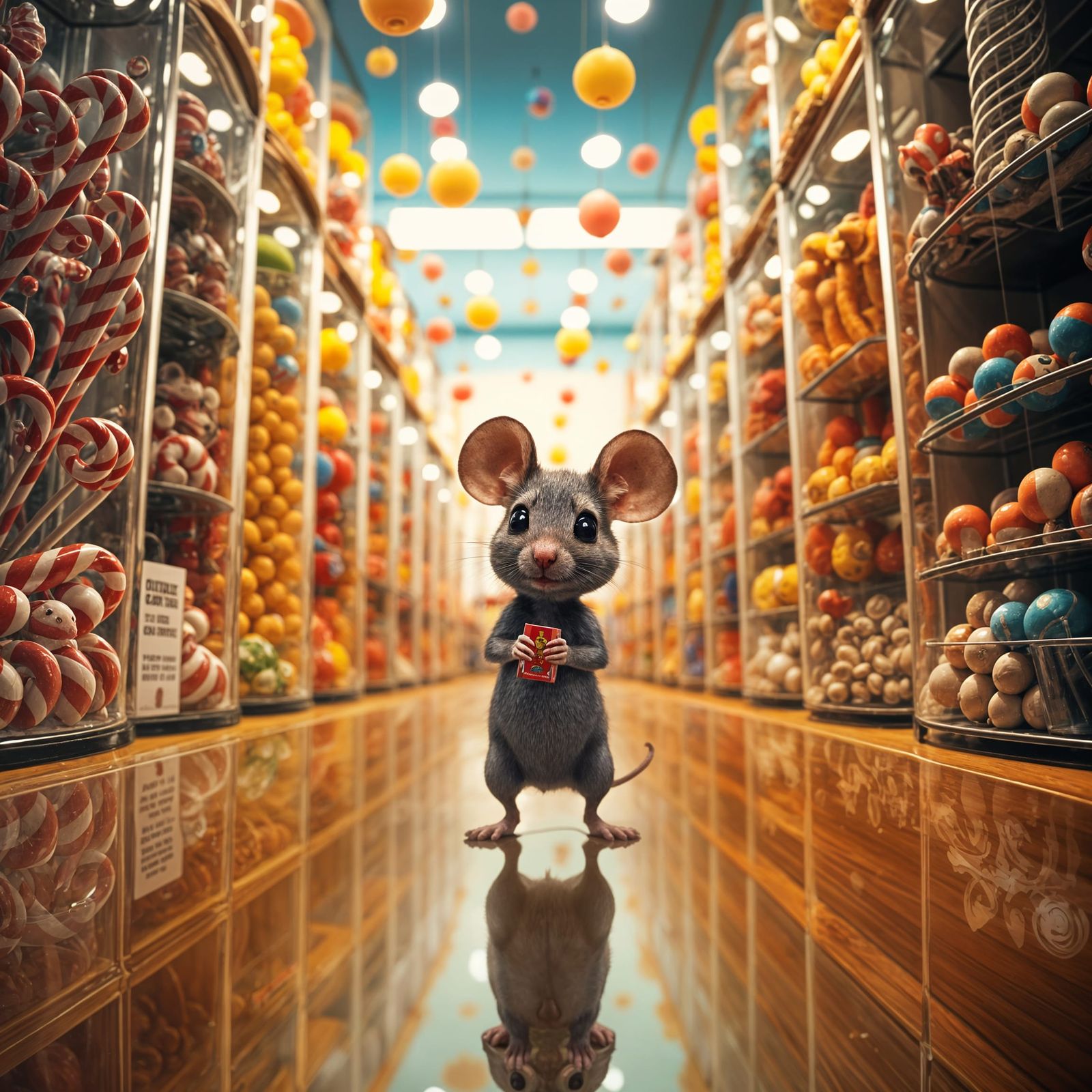 Tiny Mouse in a Whimsical Candy Store Wonderland