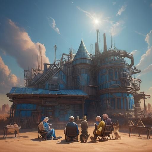 Pixar Style Family Portrait with Wolf and Horse