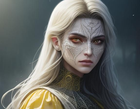 Intricate Spiderweb on Face in Dramatic Lighting