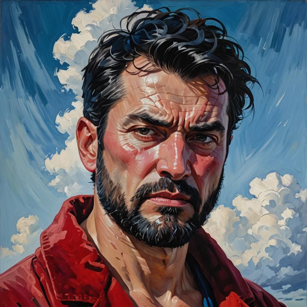 Wrathful Bearded Man as Neo-Impressionist Oil Painting