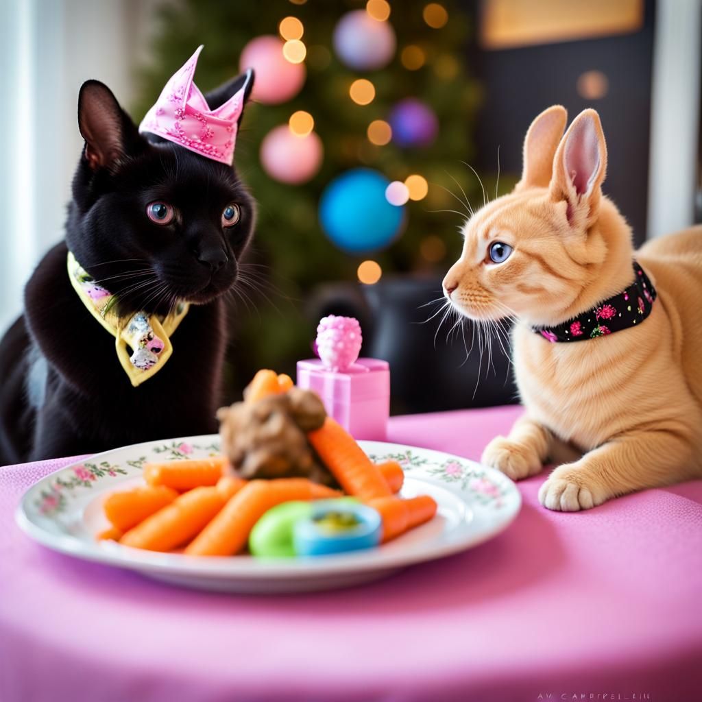 Bunny Gentleman and Labrador Pup Enjoying Dinner