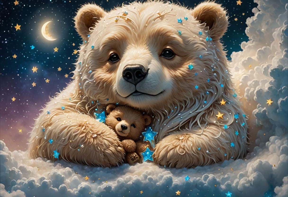 Chibi Bears Sleeping on Bioluminescent Moon