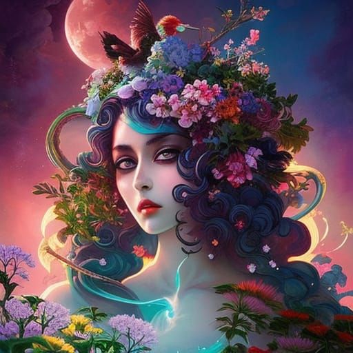 Beautiful Princess in the Flower Garden