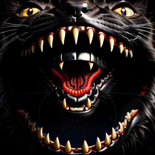 Black Cat Emerging from Snake Mouth: 3D Render